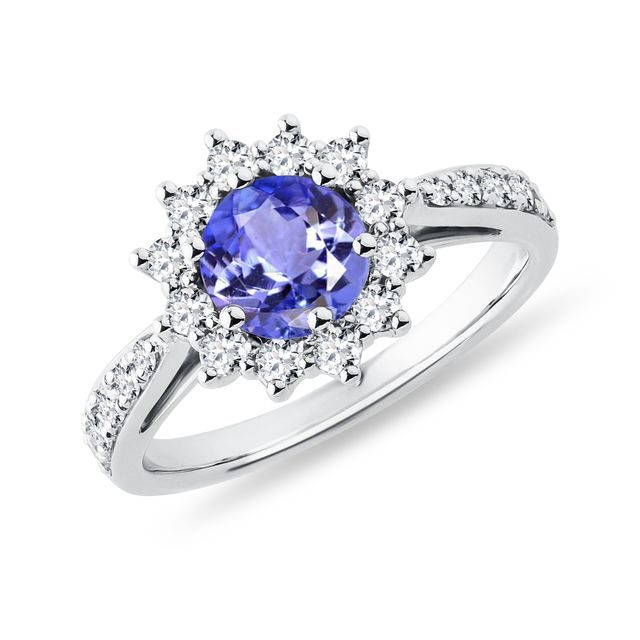 WEISSGOLDRING MIT RUNDEM TANSANIT UND DIAMANTEN - RINGE TANSANIT - RINGE
