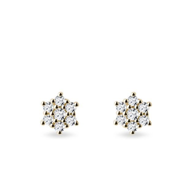 Diamond flower earrings in yellow gold