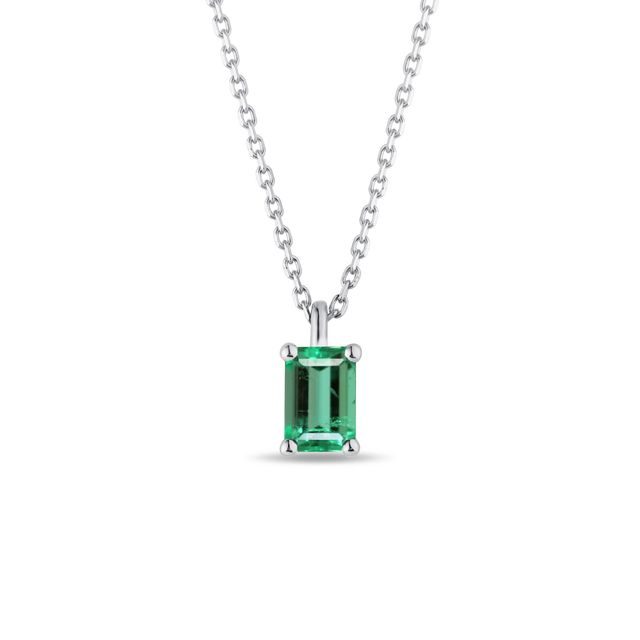 RECTANGLE EMERALD NECKLACE IN WHITE GOLD - EMERALD NECKLACES - NECKLACES