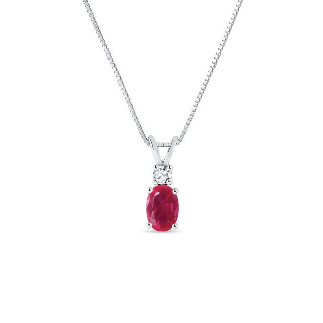 RUBY AND DIAMOND 14K WHITE GOLD PENDANT - RUBY NECKLACES - NECKLACES