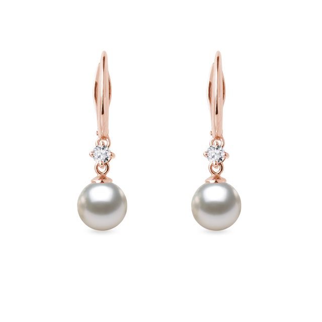 AKOYA PEARL AND DIAMOND EARRINGS IN ROSE GOLD - PEARL EARRINGS - PEARL JEWELLERY