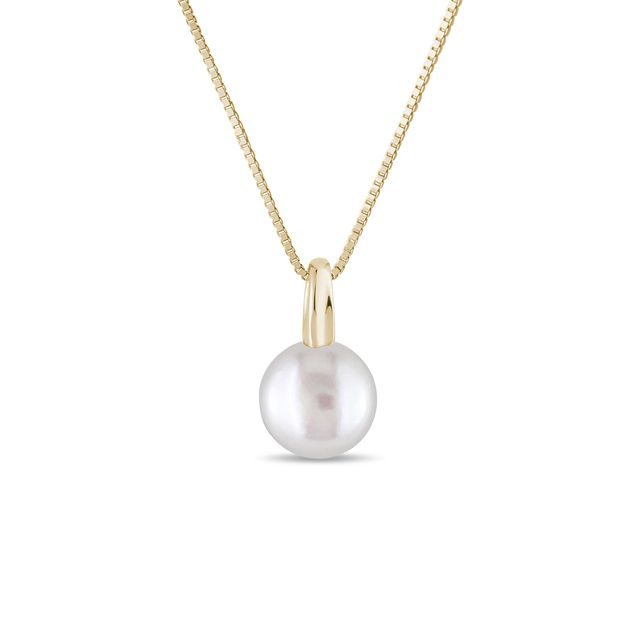 YELLOW GOLD NECKLACE WITH A FRESHWATER PEARL - PEARL PENDANTS - PEARL JEWELLERY