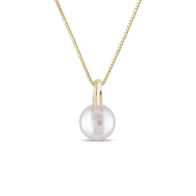 YELLOW GOLD NECKLACE WITH A FRESHWATER PEARL - PEARL PENDANTS - PEARL JEWELRY