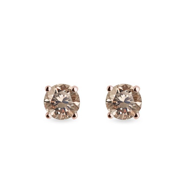 CHAMPAGNE DIAMOND EARRINGS IN 14K ROSE GOLD - DIAMOND STUD EARRINGS - EARRINGS