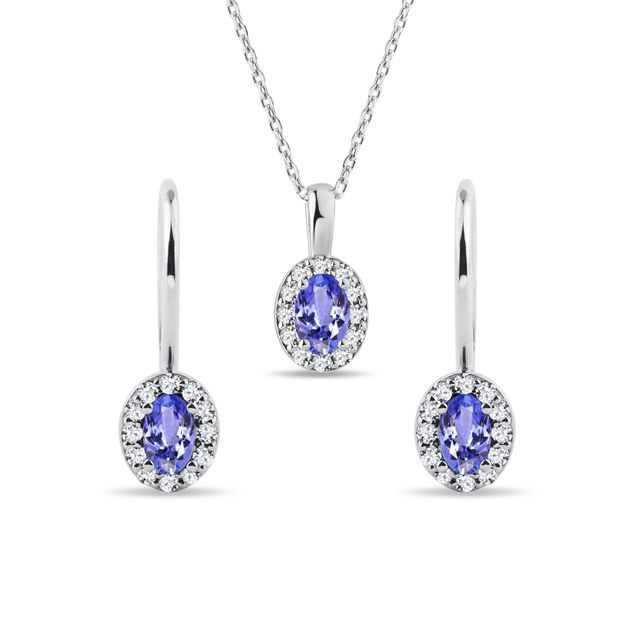 TANZANITE AND DIAMOND HALO JEWELLERY SET IN WHITE GOLD - JEWELLERY SETS - FINE JEWELLERY