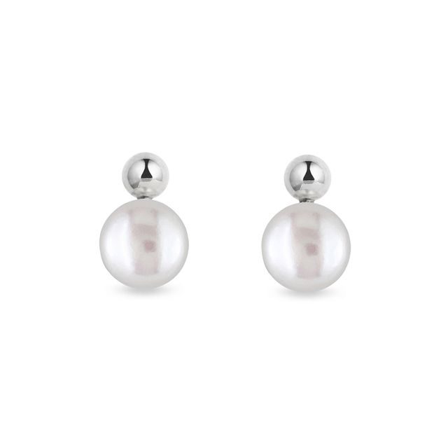 BOUCLES D'OREILLES MODERNES EN OR BLANC AVEC PERLES D'EAU DOUCE - BOUCLES D'OREILLES EN PERLES - PERLES