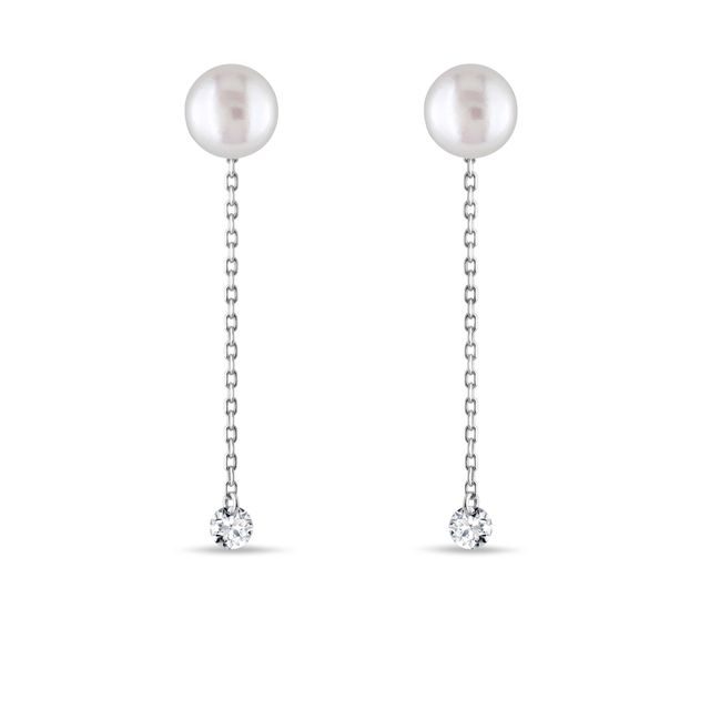 KETTENOHRRINGE MIT PERLE UND DIAMANT IN WEISSGOLD - PERLEN OHRRINGE - PERLEN