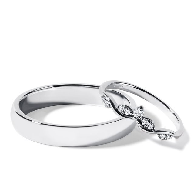 JEU D'ALLIANCES DE MARIAGE EN OR BLANC AVEC DIAMANTS - ENSEMBLE D’ALLIANCES EN OR BLANC - ALLIANCES DE MARIAGE