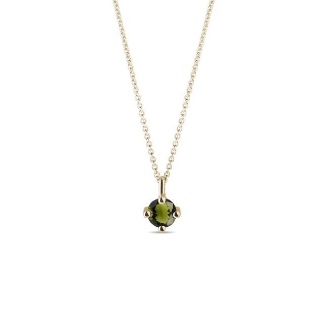 DAINTY YELLOW GOLD NECKLACE WITH MOLDAVITE - MOLDAVITE NECKLACES - NECKLACES