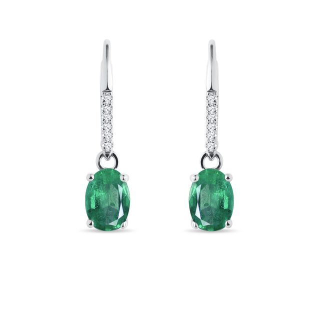 White gold earrings with emerald and diamonds