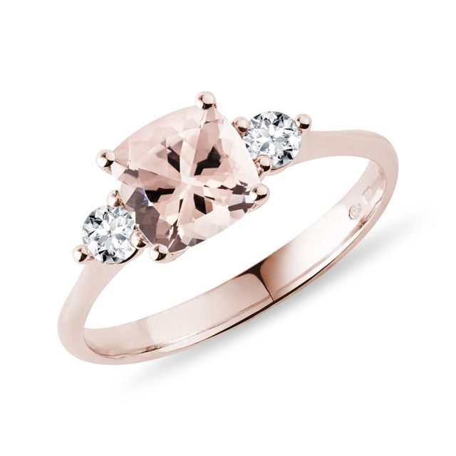 RING WITH A SHINY MORGANITE AND BRILLIANTS IN ROSE GOLD - MORGANITE RINGS - RINGS