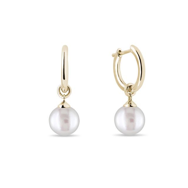 HOOP EARRINGS WITH PEARLS IN YELLOW GOLD - PEARL EARRINGS - PEARL JEWELRY