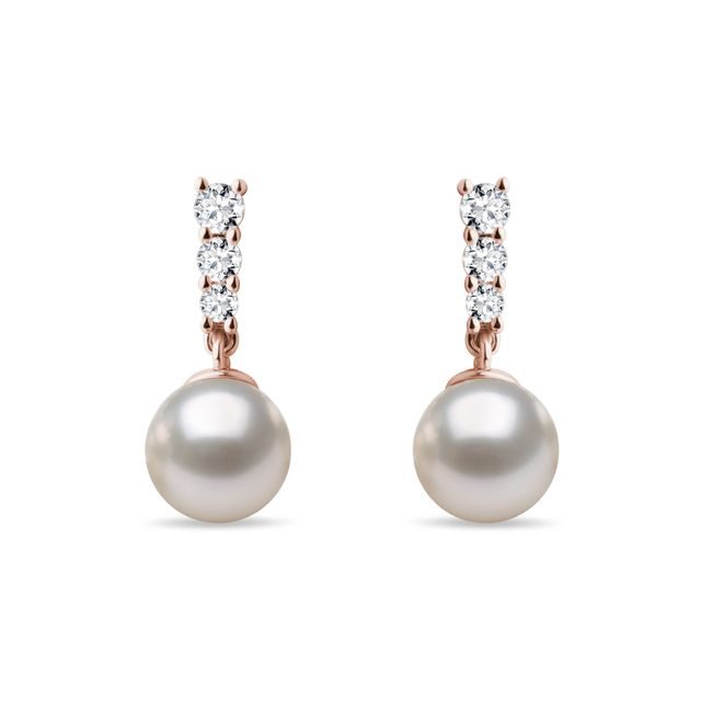 AKOYA PEARL AND DIAMOND EARRINGS IN ROSE GOLD - PEARL EARRINGS - PEARL JEWELLERY