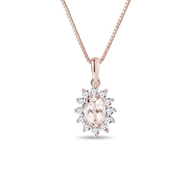 MORGANITE AND DIAMOND ROSE GOLD NECKLACE - MORGANITE NECKLACES - NECKLACES