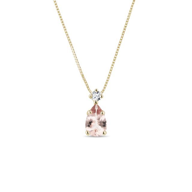 14K GOLD CHAIN WITH PEAR MORGANITE PENDANT - MORGANITE NECKLACES - NECKLACES