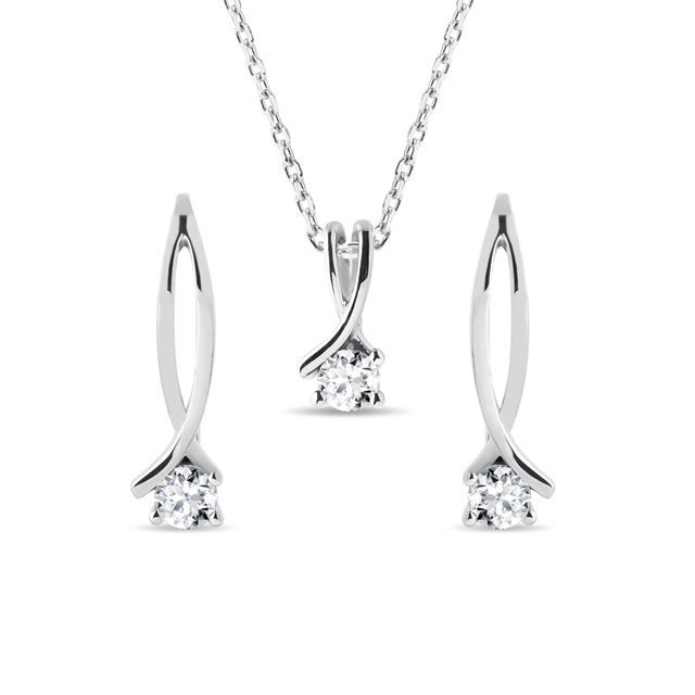 DOUBLE RIBBON DIAMOND JEWELRY SET IN WHITE GOLD - JEWELRY SETS - FINE JEWELRY