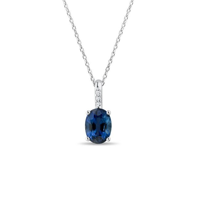 COLLIER EN OR BLANC AVEC DIAMANTS ET SAPHIR - COLLIERS AVEC SAPHIR - COLLIERS