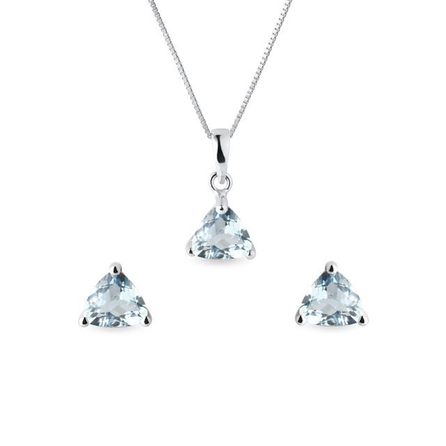 AQUAMARINE JEWELLERY SET MADE OF 14K WHITE GOLD - JEWELLERY SETS - FINE JEWELLERY