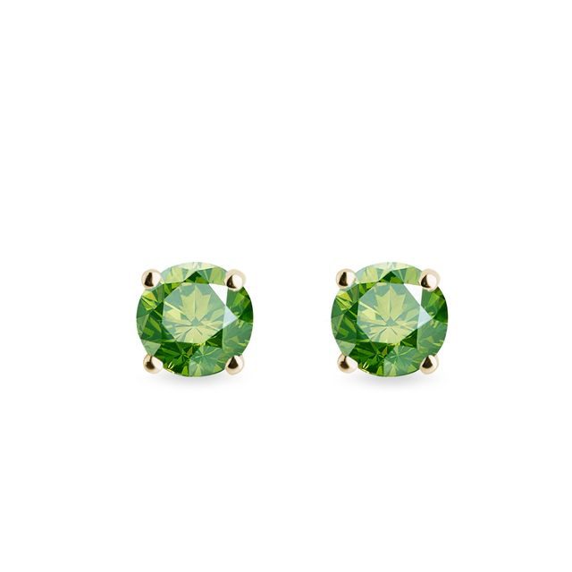 BOUCLES D'OREILLES EN OR AVEC DIAMANT VERT - PUCES D'OREILLES EN DIAMANT - BOUCLES D'OREILLES