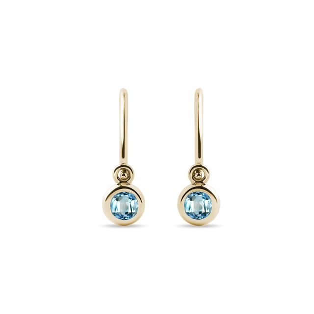 BOUCLES D'OREILLES POUR ENFANTS EN OR ET TOPAZE BLEUE - BOUCLES D'OREILLES POUR ENFANTS - BOUCLES D'OREILLES