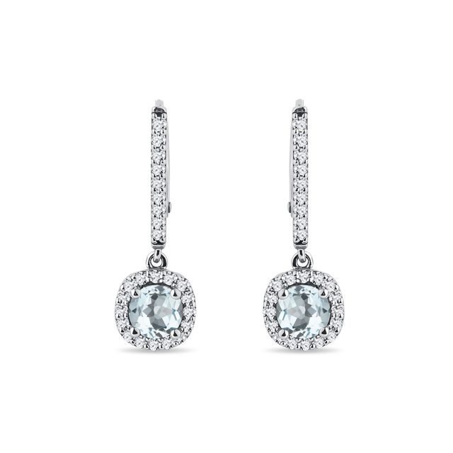 BOUCLES D'OREILLES DELUXE EN OR BLANC AVEC AIGUES-MARINES ET DIAMANTS - BOUCLES D'OREILLES EN AIGUE-MARINE - BOUCLES D'OREILLES