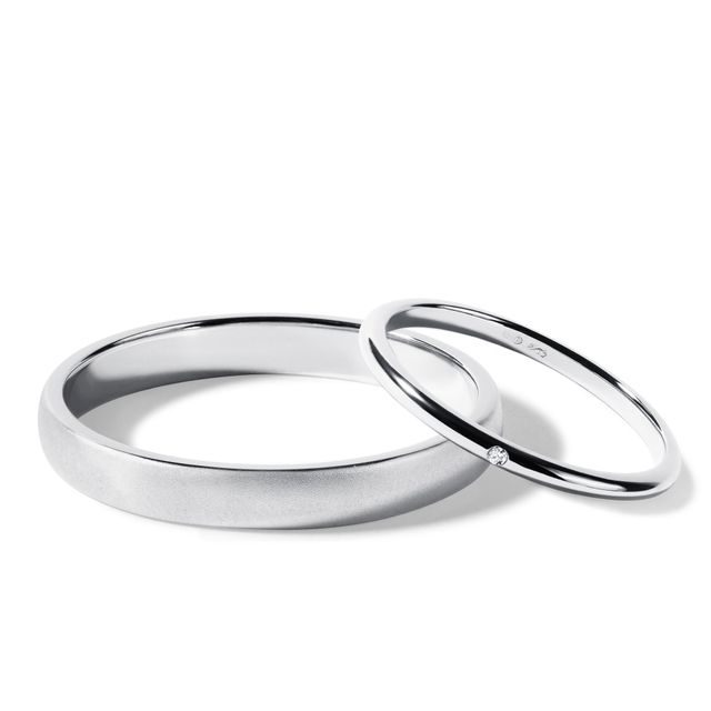 DIAMOND AND SATIN FINISH WHITE GOLD WEDDING RING SET - WHITE GOLD WEDDING SETS - WEDDING RINGS