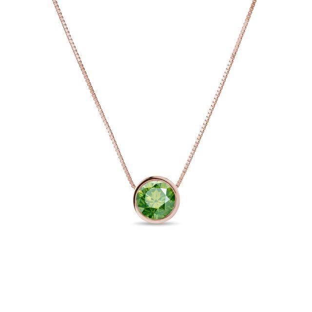NÁHRDELNÍK SE ZELENÝM DIAMANTEM V RŮŽOVÉM 14K ZLATĚ - NÁHRDELNÍKY S DIAMANTY - NÁHRDELNÍKY