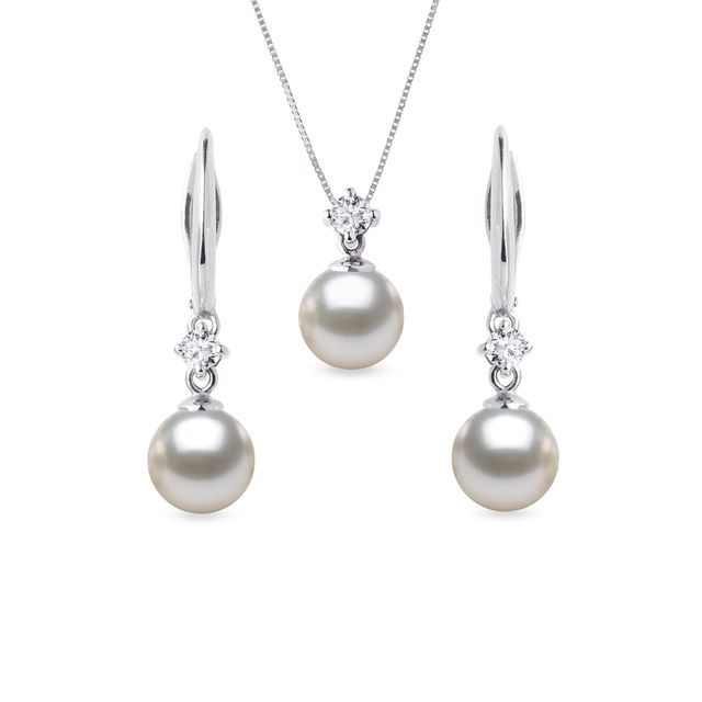 AKOYA PEARL AND DIAMOND JEWELRY SET IN WHITE GOLD - PEARL SETS - PEARL JEWELRY