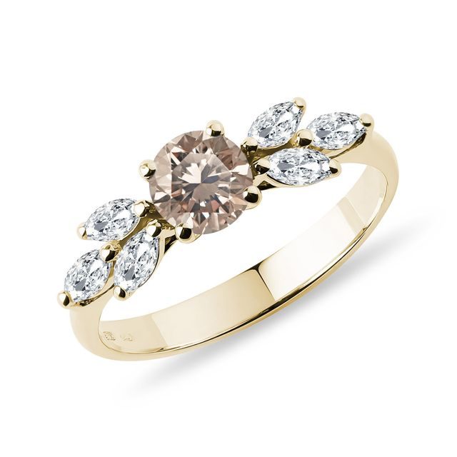 Stunning champagne diamond ring in 14k yellow gold KLENOTA