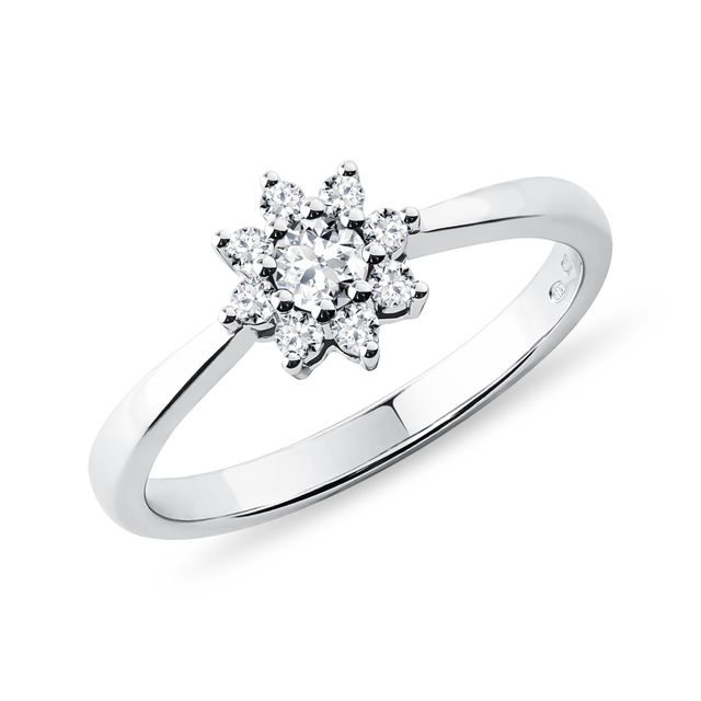 FLOWER-SHAPED DIAMOND RING IN WHITE GOLD - DIAMOND ENGAGEMENT RINGS - ENGAGEMENT RINGS