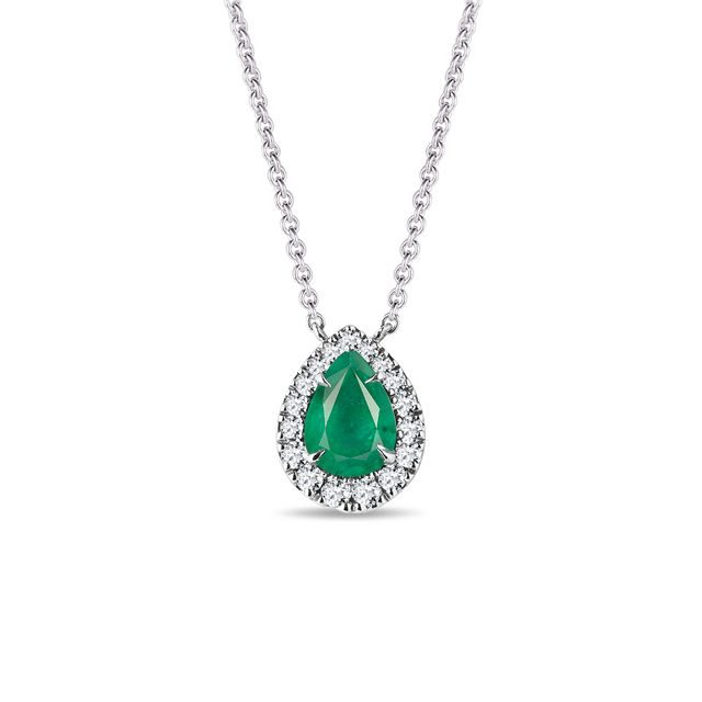 Elegantný diamantový náhrdelník z bieleho zlata so smaragdom
