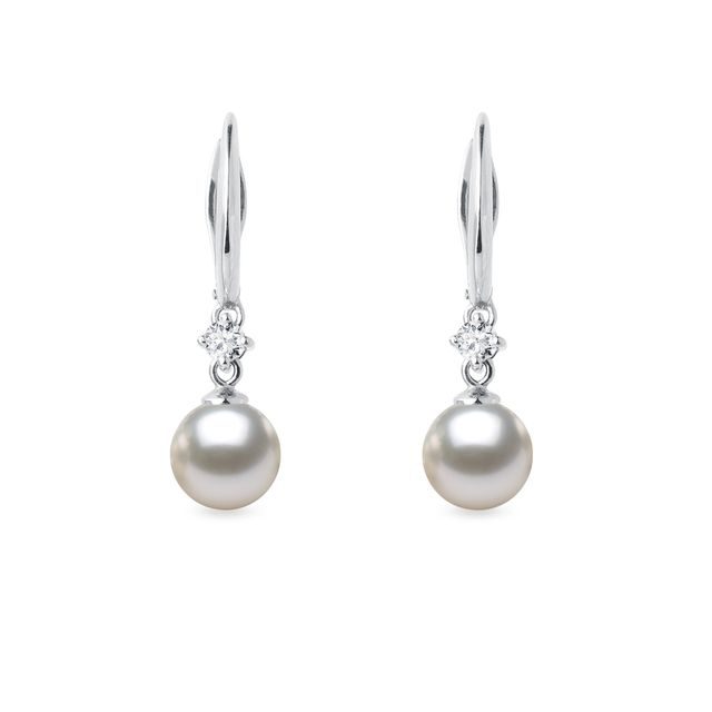 BOUCLES D'OREILLES EN OR BLANC AVEC DIAMANTS ET PERLES AKOYA - BOUCLES D'OREILLES EN PERLES - PERLES