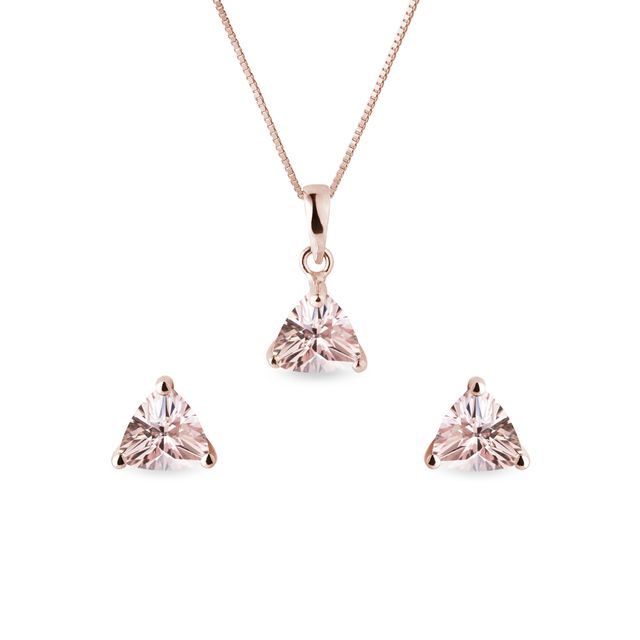 PARURE DE BIJOUX AVEC MORGANITE EN OR ROSE 14 CARATS - ENSEMBLES DE BIJOUX EN GEMMES - BIJOUX