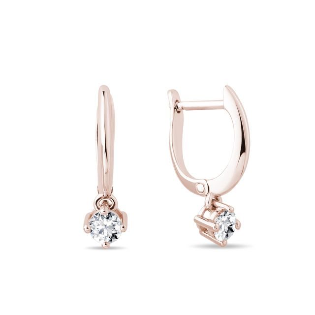 BOUCLES D'OREILLES CRÉOLES EN OR ROSE AVEC UN DIAMANT - BOUCLES D'OREILLES EN DIAMANT - BOUCLES D'OREILLES