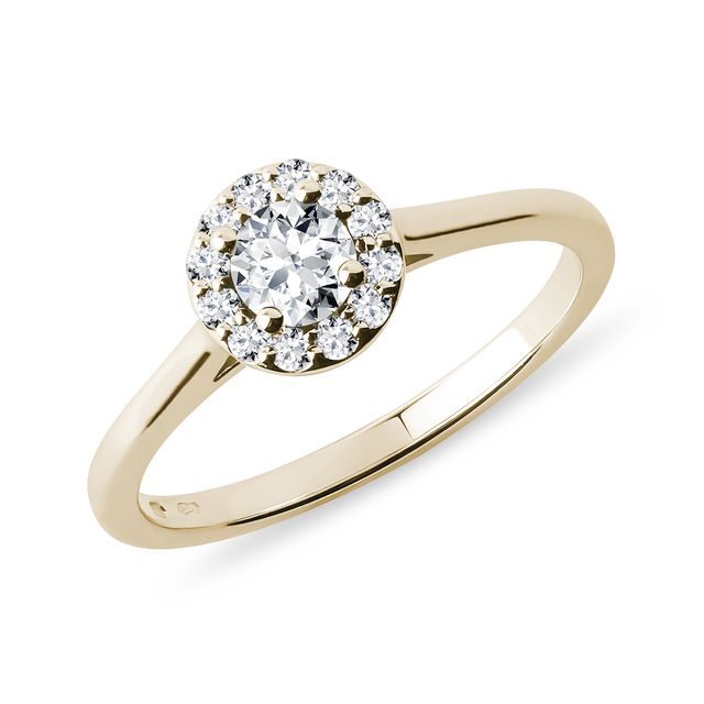 BAGUE AURÉOLE EN OR JAUNE AVEC DIAMANTS - BAGUES DE FIANÇAILLES EN DIAMANT - BAGUES DE FIANÇAILLES