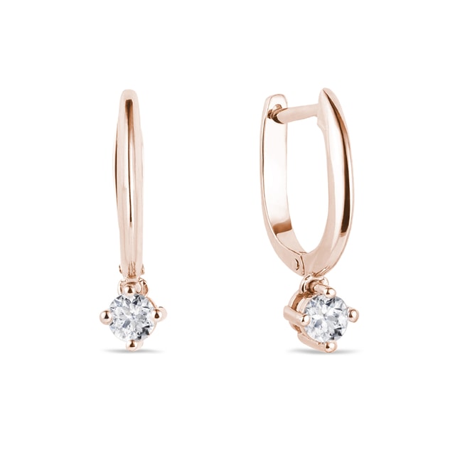 BOUCLES D'OREILLES CRÉOLES EN OR ROSE AVEC UN DIAMANT - BOUCLES D'OREILLES EN DIAMANT - BOUCLES D'OREILLES