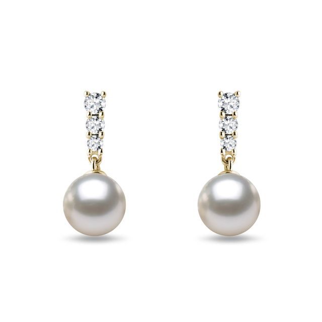 YELLOW GOLD EARRINGS WITH AKOYA PEARL AND BRILLIANTS - PEARL EARRINGS - PEARL JEWELRY