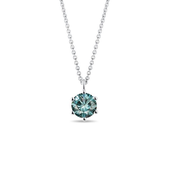 WHITE GOLD NECKLACE WITH BLUE DIAMOND - DIAMOND NECKLACES - NECKLACES