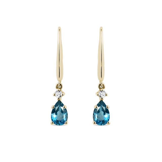 TOPAZ AND DIAMOND PENDANT EARRINGS IN YELLOW GOLD - TOPAZ EARRINGS - EARRINGS