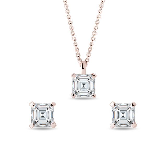 ASSCHER DIAMOND JEWELRY SET IN ROSE GOLD - DIAMOND SETS - FINE JEWELRY