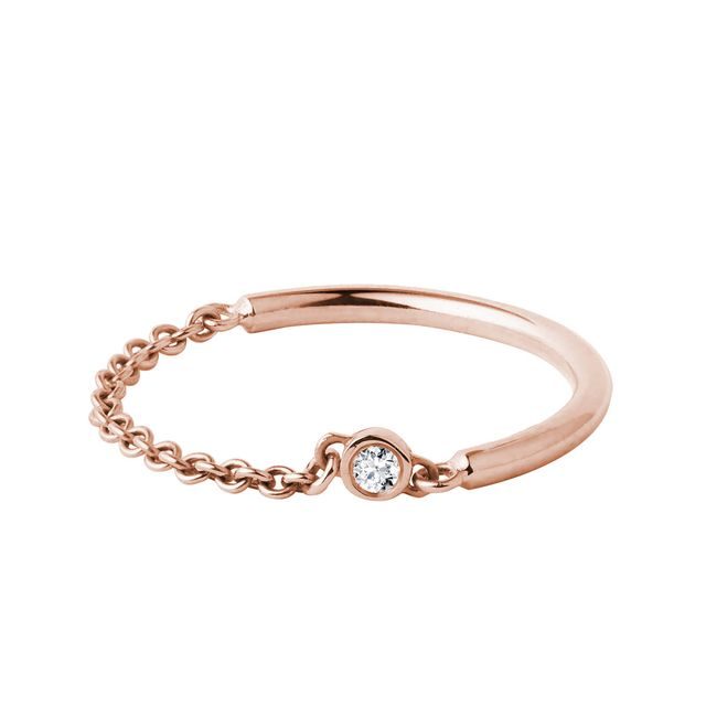 Řetízkový prsten z růžového zlata s diamantem