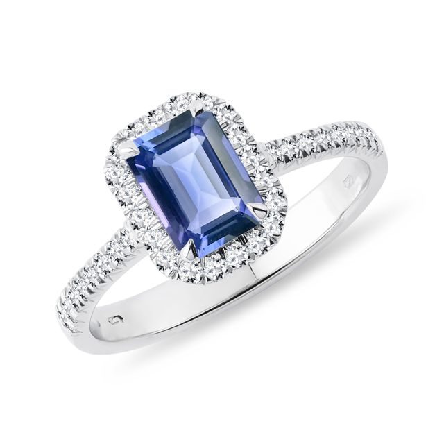 BAGUE DE FIANÇAILLES DE LUXE AVEC SAPHIR DE CEYLAN ET DIAMANTS - BAGUES DE FIANÇAILLES EN SAPHIR - BAGUES DE FIANÇAILLES