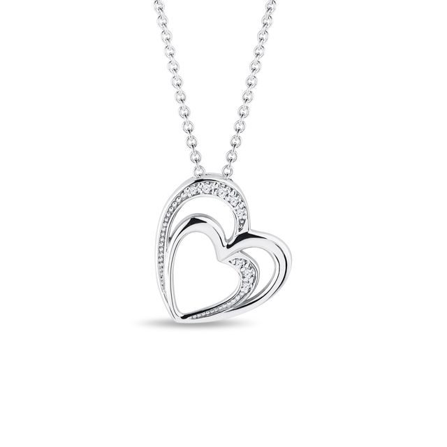 DIAMOND DOUBLE HEART NECKLACE IN WHITE GOLD - DIAMOND NECKLACES - NECKLACES