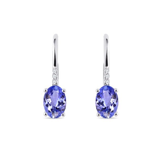 BOUCLES D'OREILLES D'OR BLANC AVEC BRILLANTS ET TANZANITES - BOUCLES D’OREILLES EN TANZANITE - BOUCLES D'OREILLES