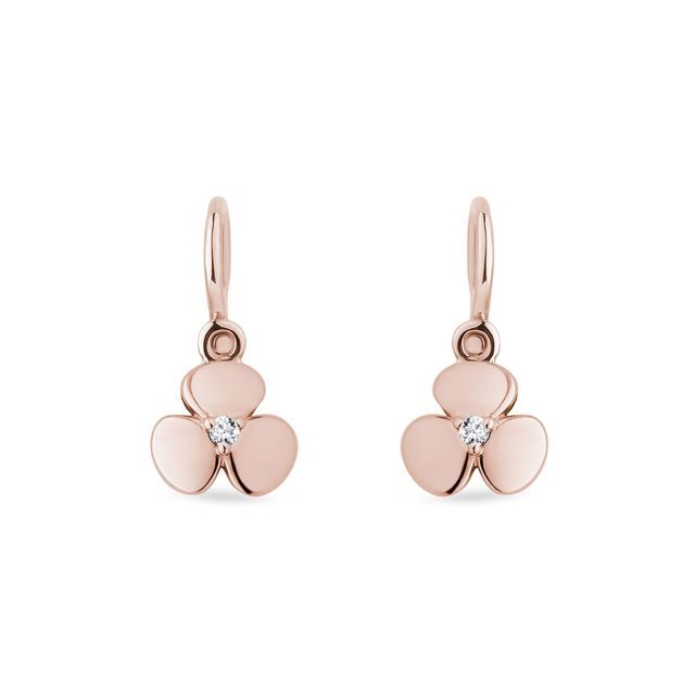 CHILDREN'S SHAMROCK DIAMOND PENDANT EARRINGS IN ROSE GOLD - CHILDREN'S EARRINGS - EARRINGS