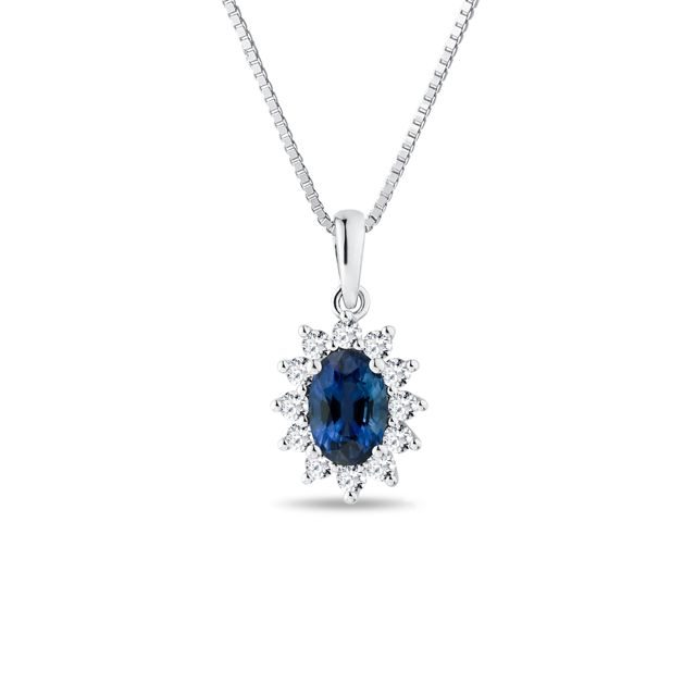 COLLIER EN OR BLANC AVEC DIAMANTS ET SAPHIR - COLLIERS AVEC SAPHIR - COLLIERS