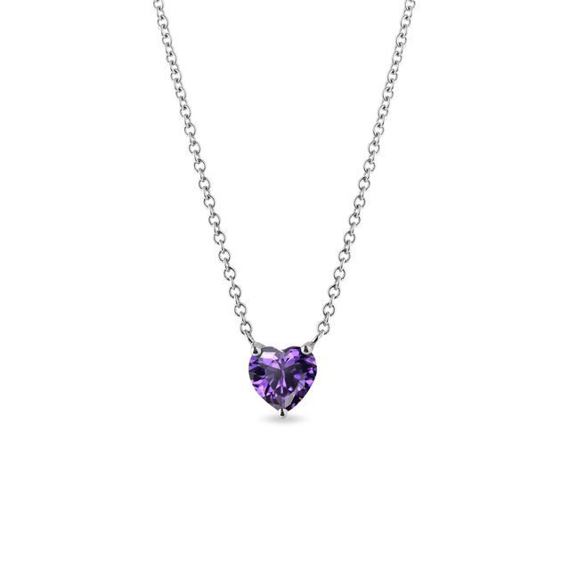 Heart-shaped amethyst necklace in white gold