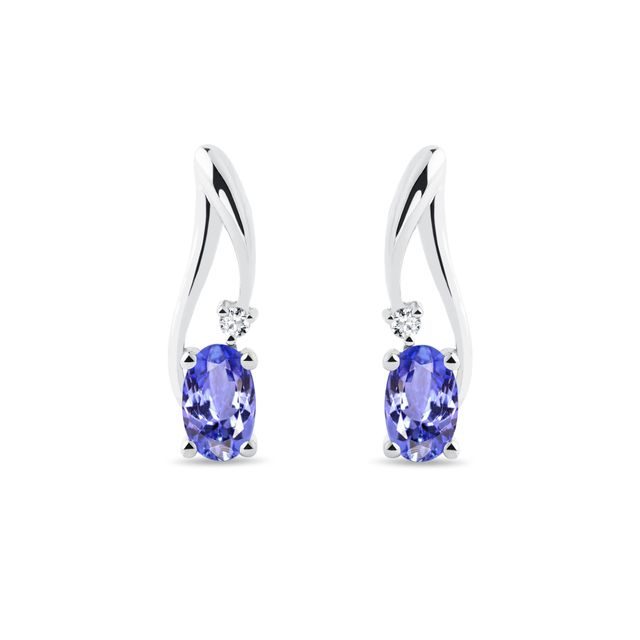 BOUCLES D'OREILLES EN OR BLANC AVEC TANZANITES ET DIAMANTS - BOUCLES D’OREILLES EN TANZANITE - BOUCLES D'OREILLES