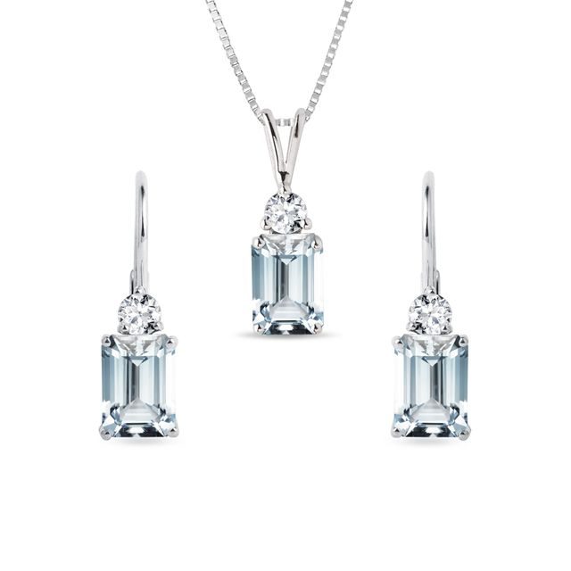 AQUAMARINE EARRING AND NECKLACE SET IN WHITE GOLD - GEMSTONE SETS - FINE JEWELRY