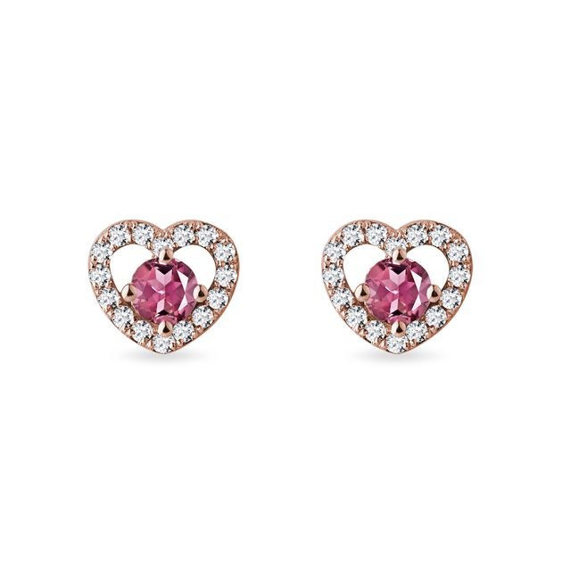 BOUCLES D'OREILLES CŒUR EN OR ROSE AVEC TOURMALINE - BOUCLES D'OREILLES EN TOURMALINE - BOUCLES D'OREILLES